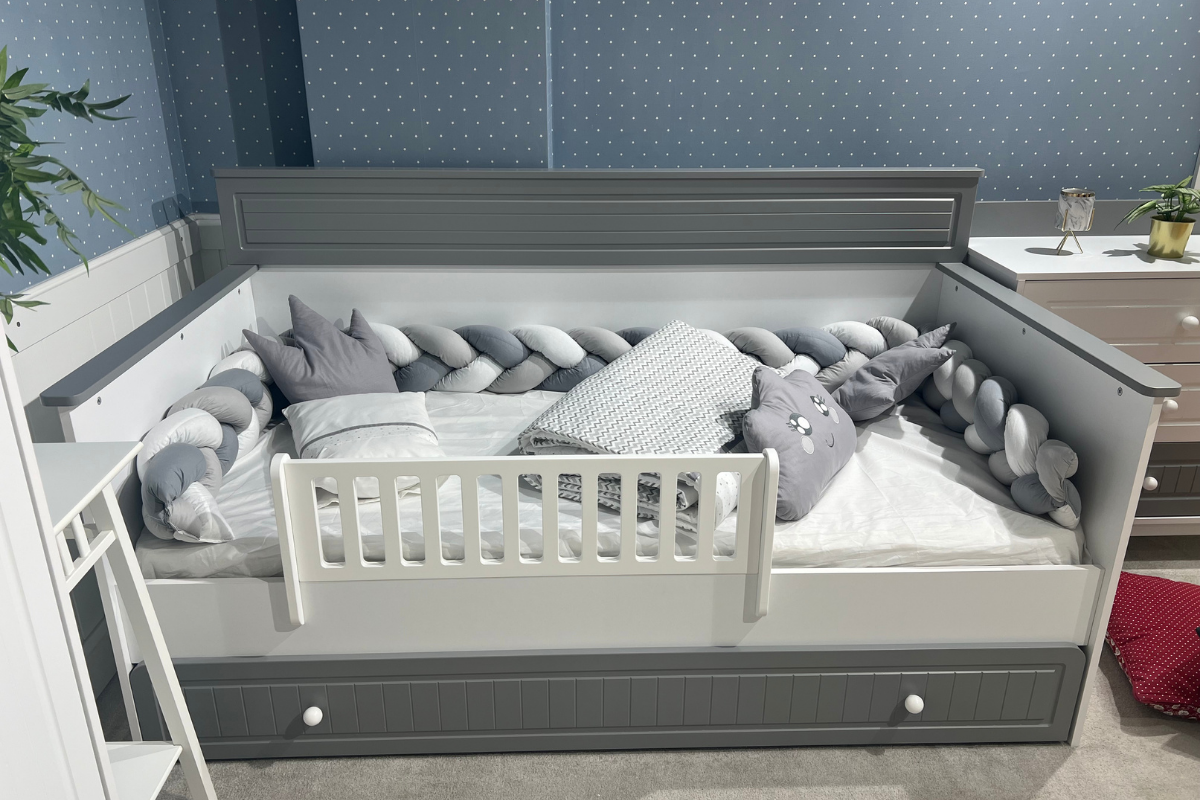 Aqua Beyaz-Gri Montessori Karyola