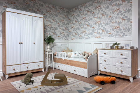 Dolce Meşe-Beyaz Karyola 3kp 6çk Çocuk Odası