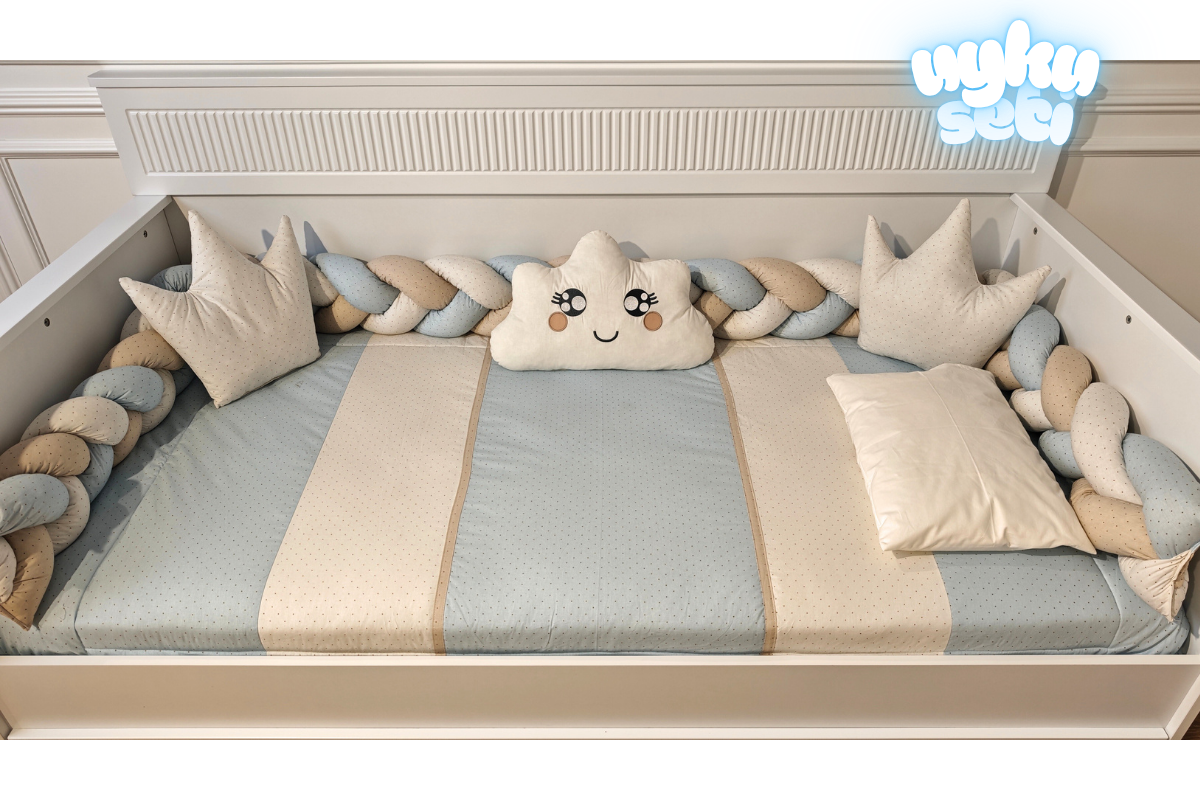 Pastel Mavi Uyku Seti 90*190 Örgülü