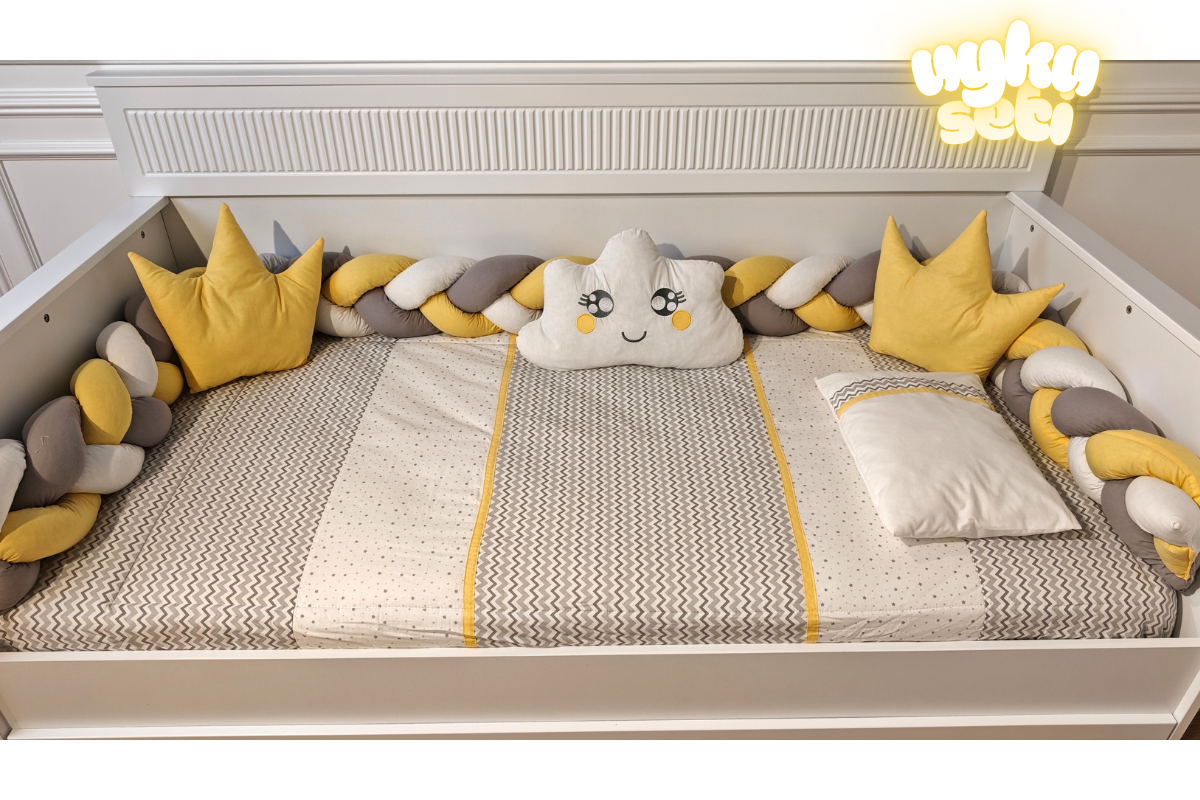 860 R2 Sarı Gri Uyku Seti 90*190 Örgülü