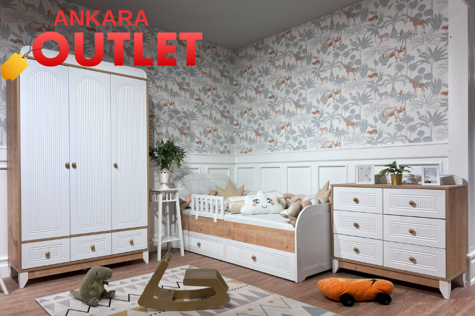 Outlet Fırsatı - Dolce Meşe-Beyaz Karyola 3kp 6çk Çocuk Odası