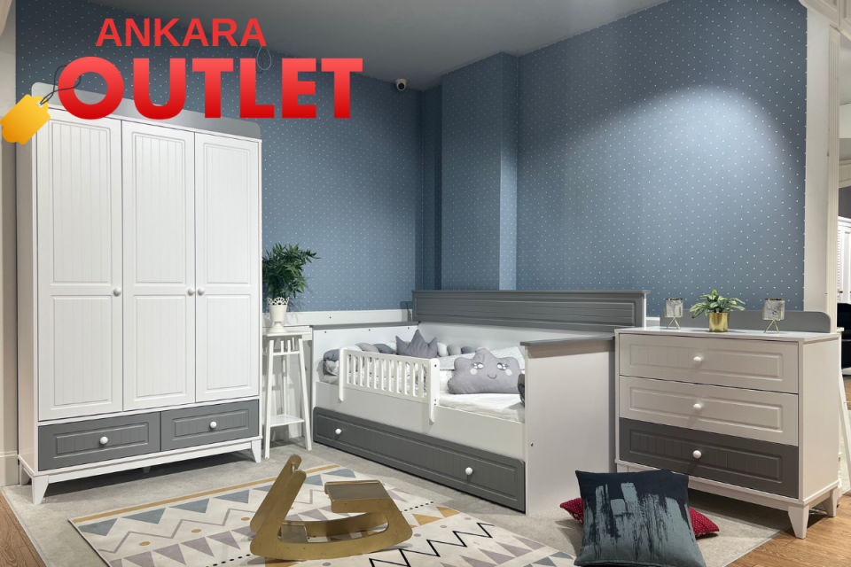 Outlet Fırsatı - Aqua Beyaz-Gri 3kp Çocuk Odası
