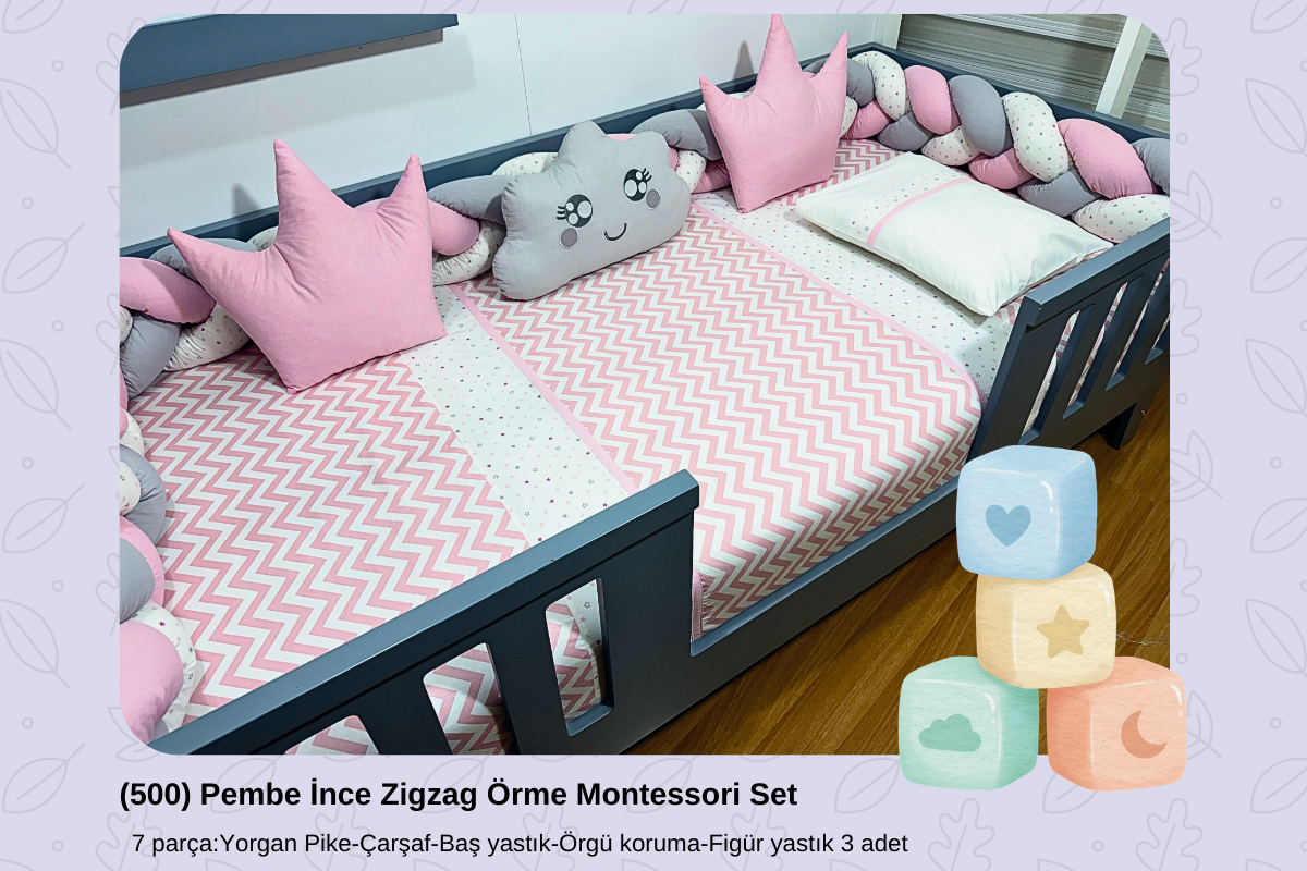 500 Pembe İnce Zigzag Örme Montessori Set