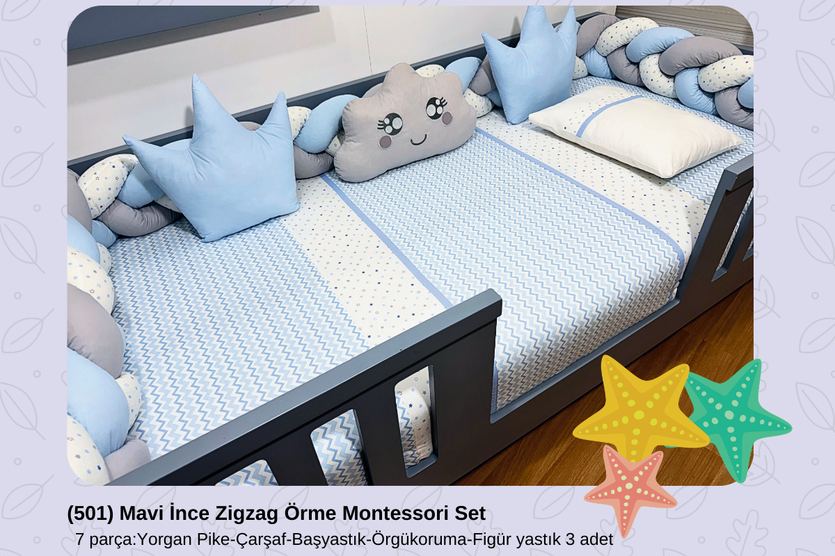 501 Mavi İnce Zigzag Örme Montessori Set