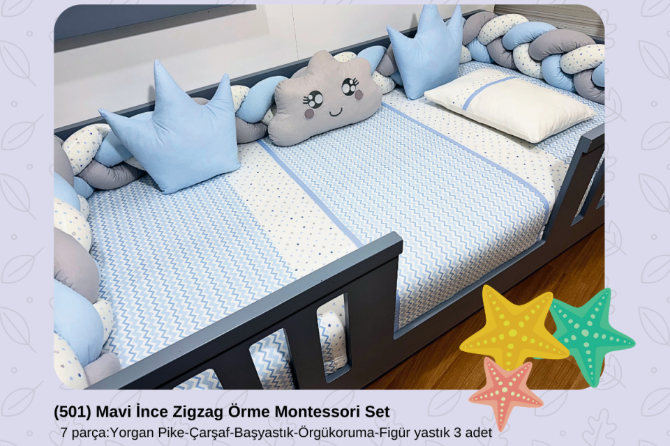 501 Mavi İnce Zigzag Örme Montessori Set
