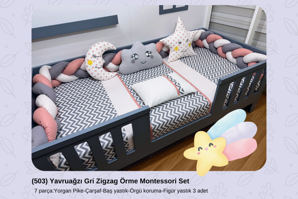 503 Yavruağzı Gri Zigzag Örme Montessori Set