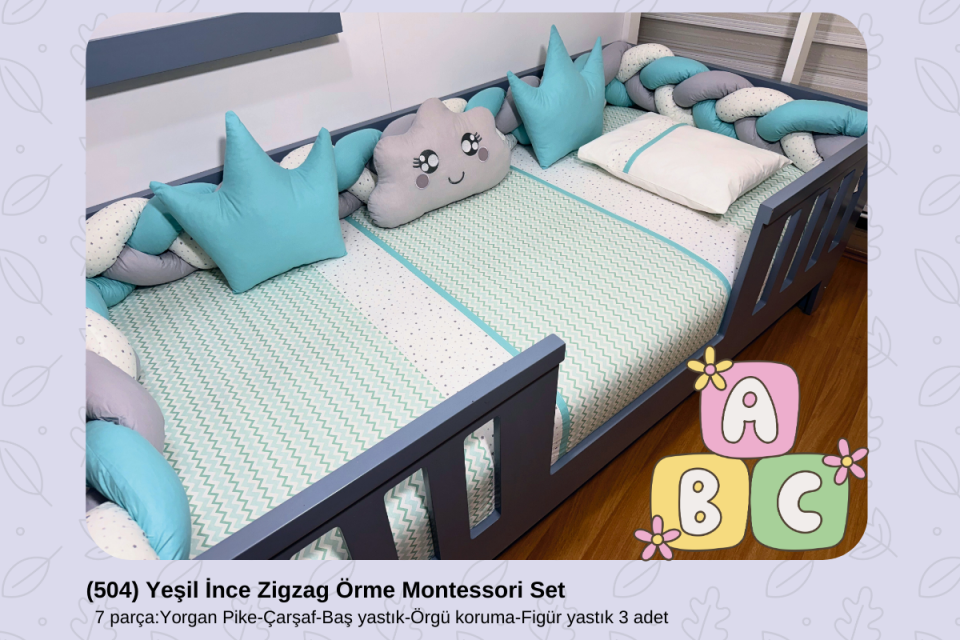 504 Yeşil İnce Zigzag Örme Montessori Set
