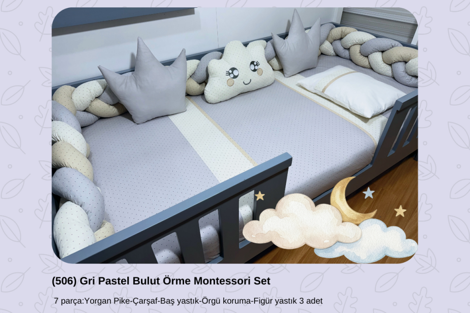 506 Gri Pastel Bulut Örme Montessori Set