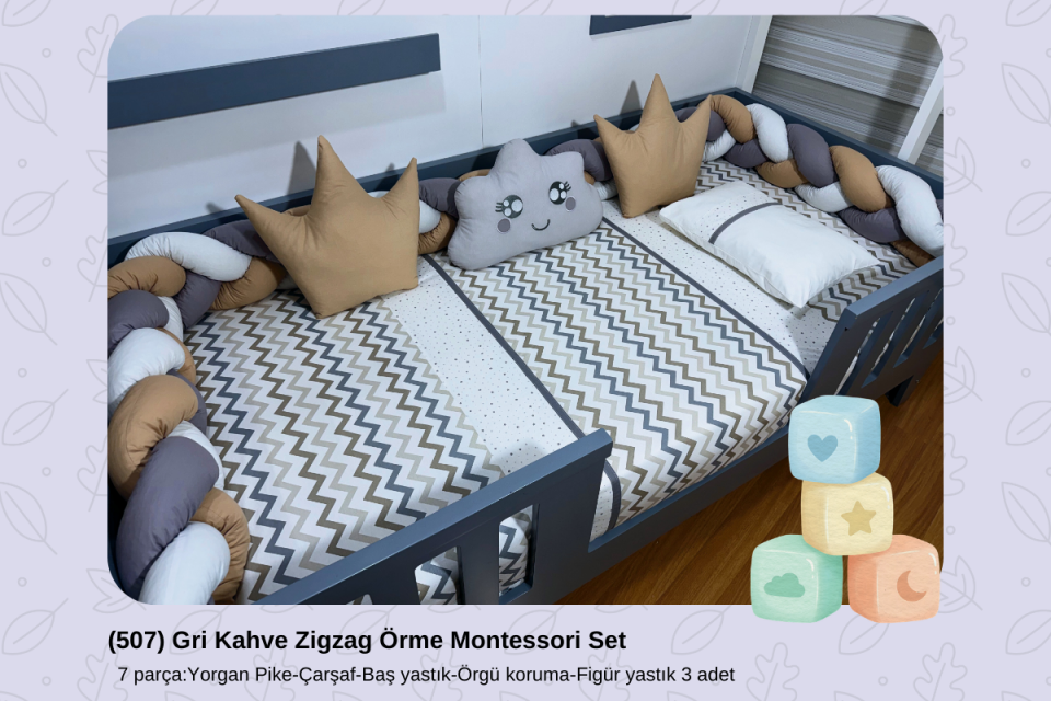 507 Gri Kahve Zigzag Örme Montessori Set