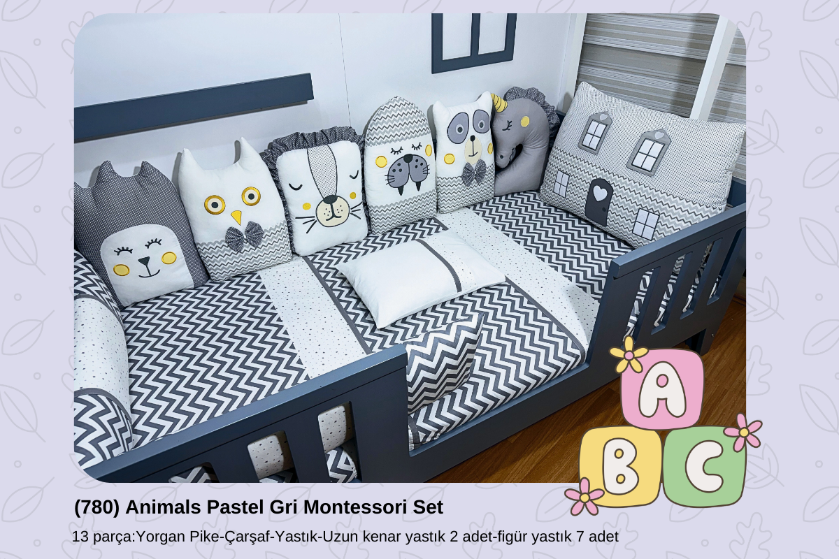 780 Animals Pastel Gri Montessori Set