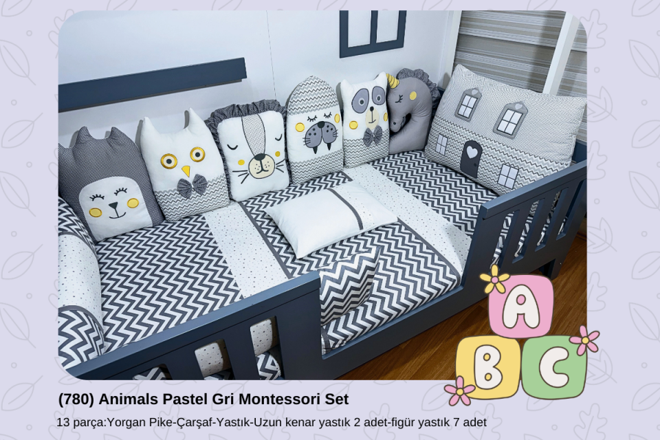 780 Animals Pastel Gri Montessori Set