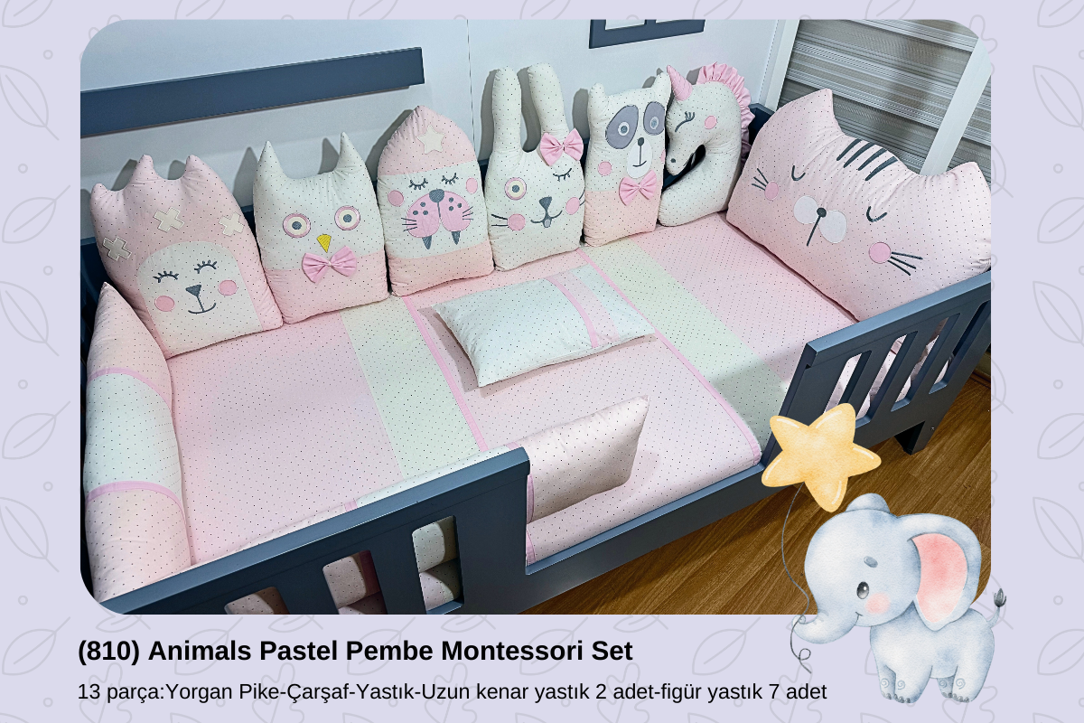 810 Animals Pastel Pembe Montessori Set