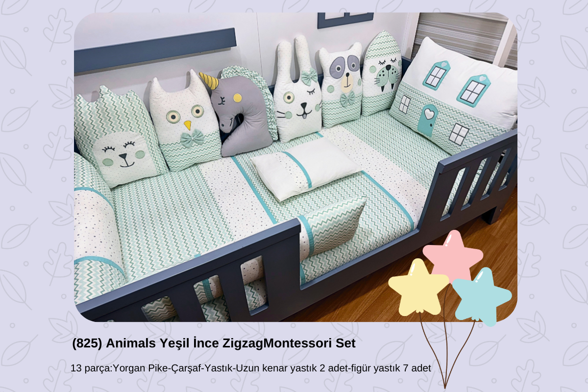825 Animals Yeşil İnce Zigzag Montessori Set