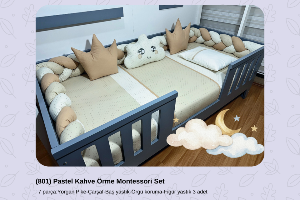 801 Pastel Kahve Örme Montessori Set