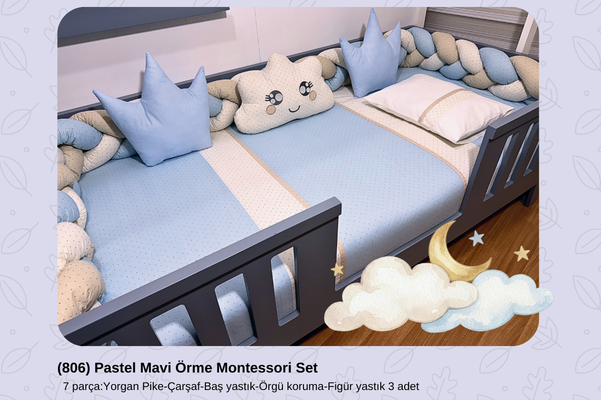806 Pastel Mavi Örme Montessori Set