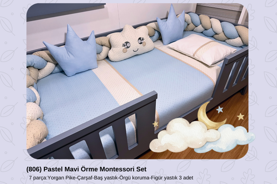 806 Pastel Mavi Örme Montessori Set