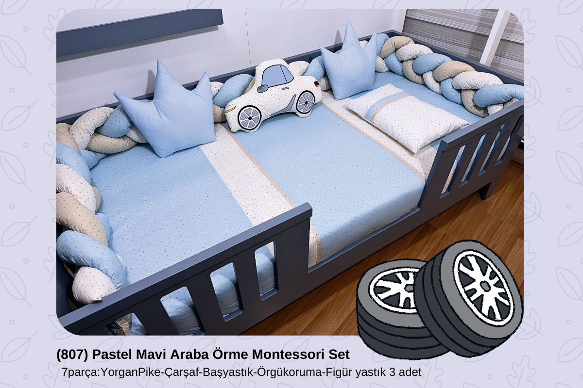 807 Pastel Mavi Araba Örme Montessori Set