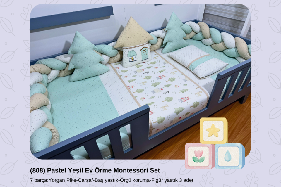 808 Pastel Yeşil Ev Örme Montessori Set