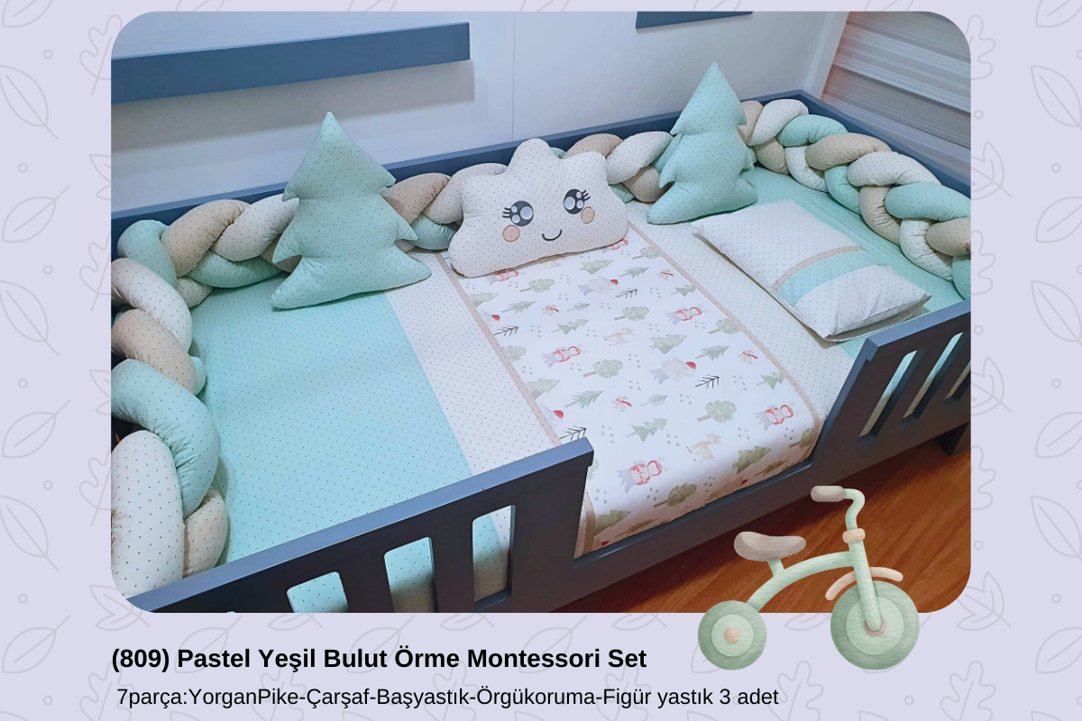 809 Pastel Yeşil Bulut Örme Montessori Set