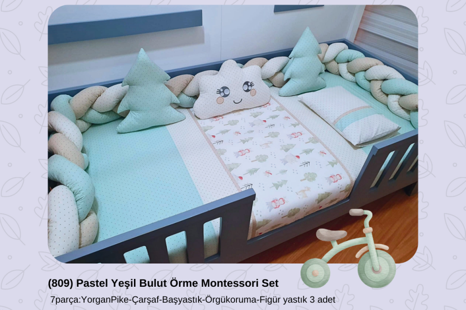 809 Pastel Yeşil Bulut Örme Montessori Set