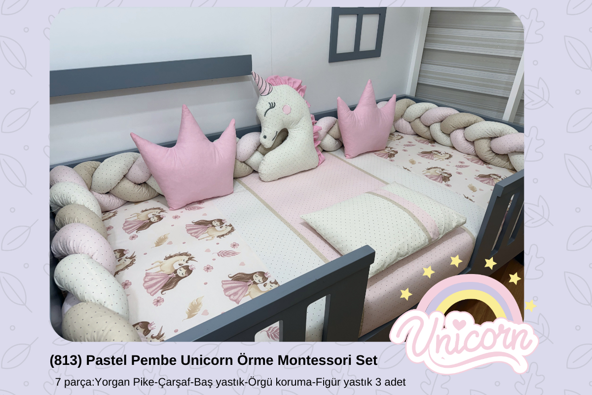 813 Pastel Pembe Unicorn Örme Montessori Set
