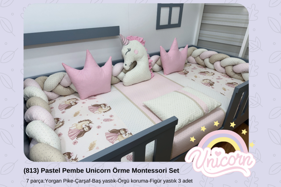 813 Pastel Pembe Unicorn Örme Montessori Set