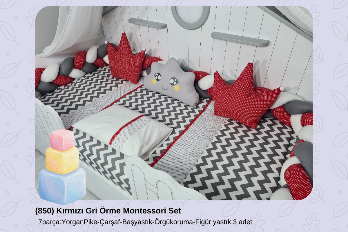 850 Kırmızı Gri Örme Montessori Set