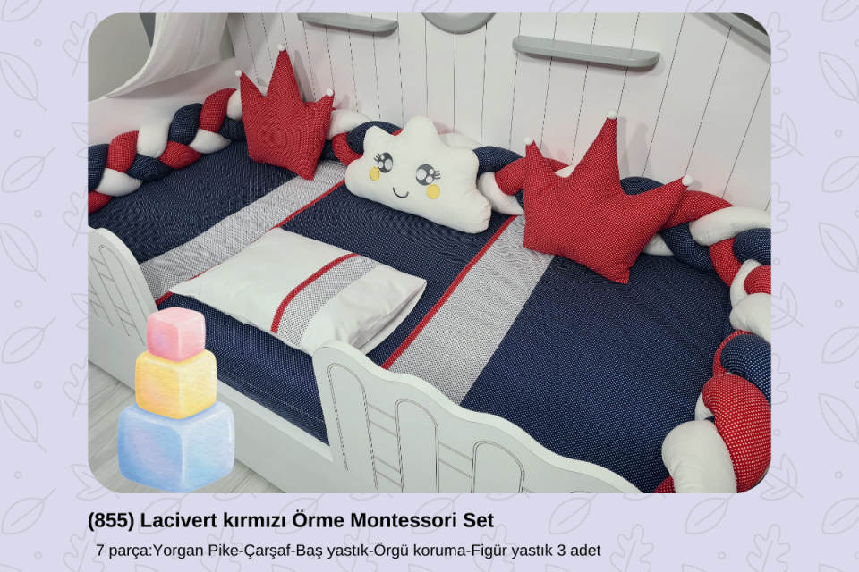 855 Lacivert kırmızı Örme Montessori Set