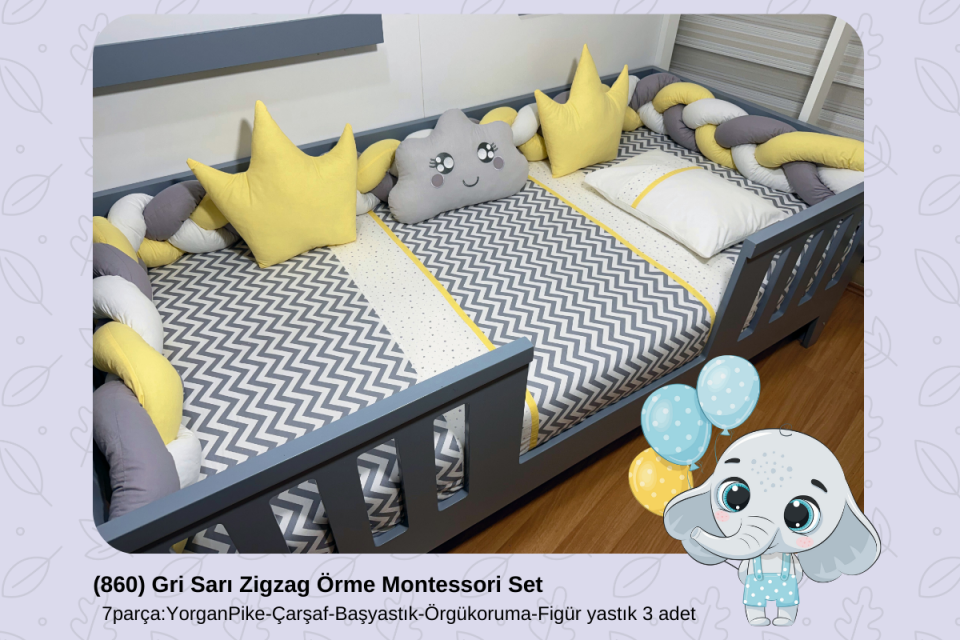 860 Gri Sarı Zigzag Örme Montessori Set