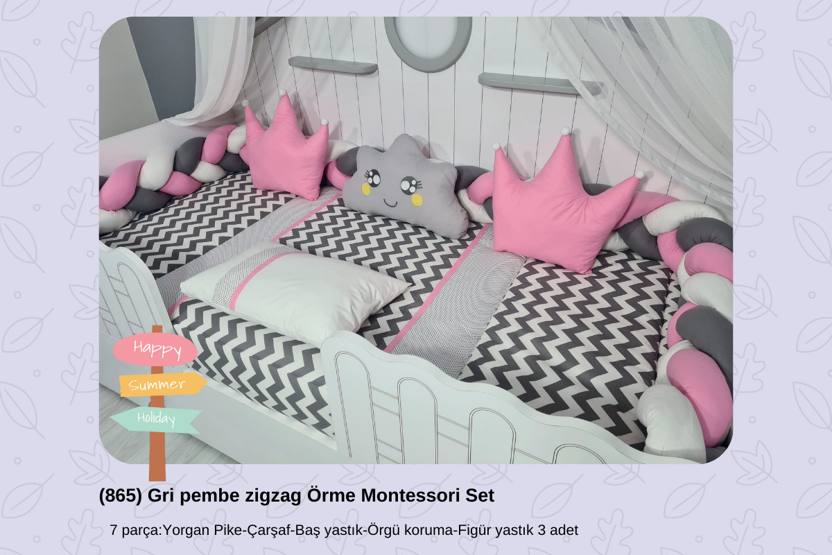 865 Gri pembe zigzag Örme Montessori Set