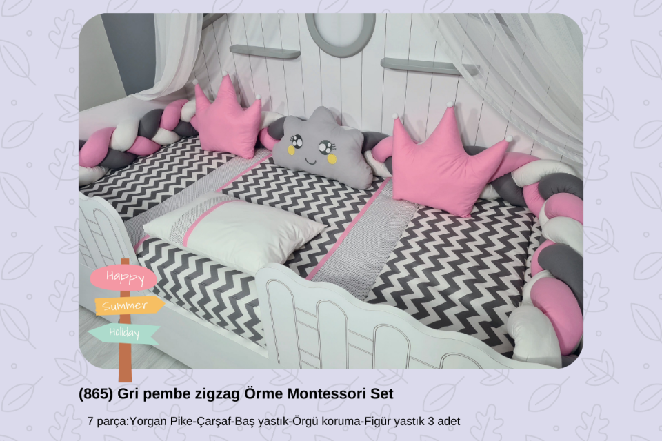 865 Gri pembe zigzag Örme Montessori Set