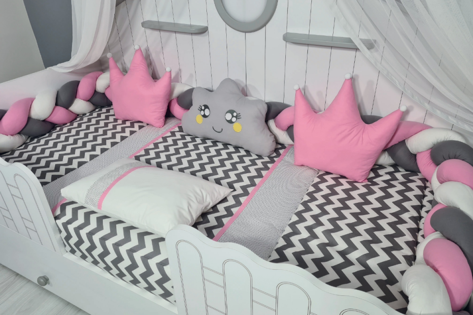 865 Gri pembe zigzag Örme Montessori Set