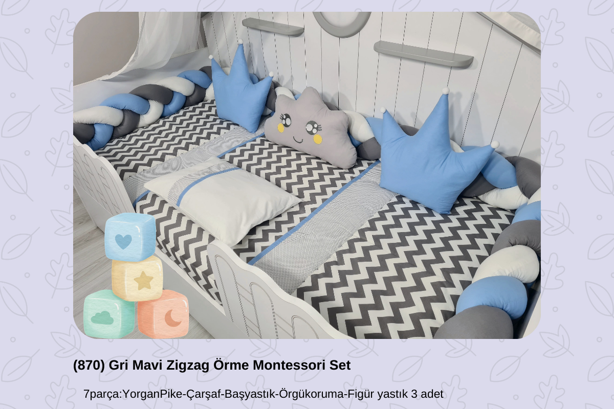 870 Gri Mavi Zigzag Örme Montessori Set