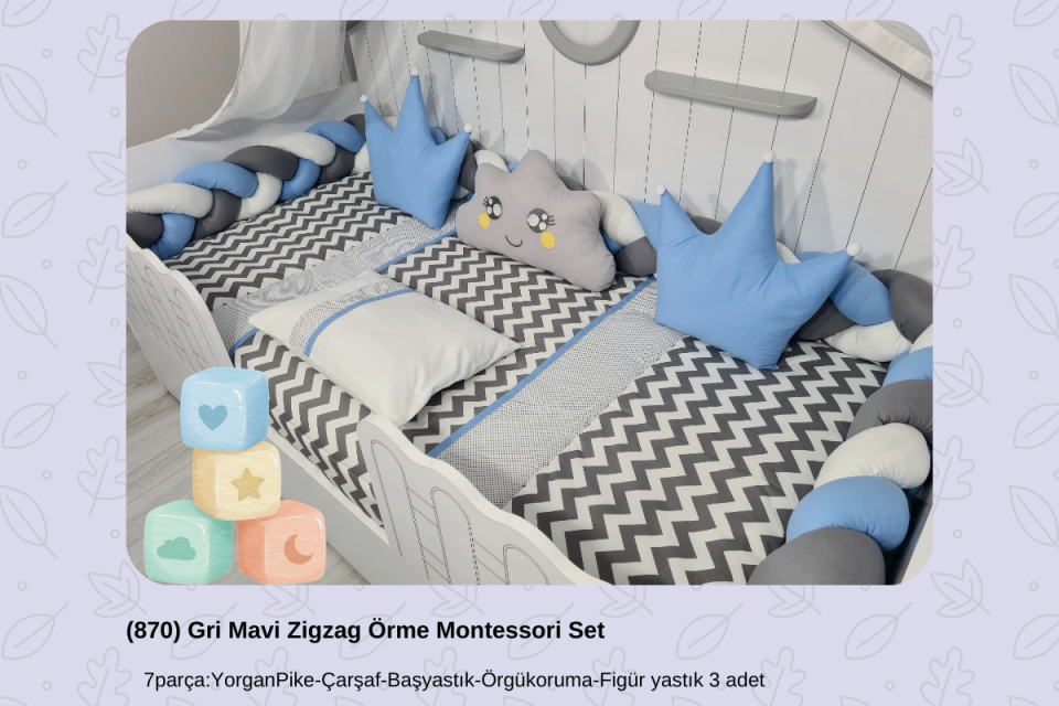 870 Gri Mavi Zigzag Örme Montessori Set