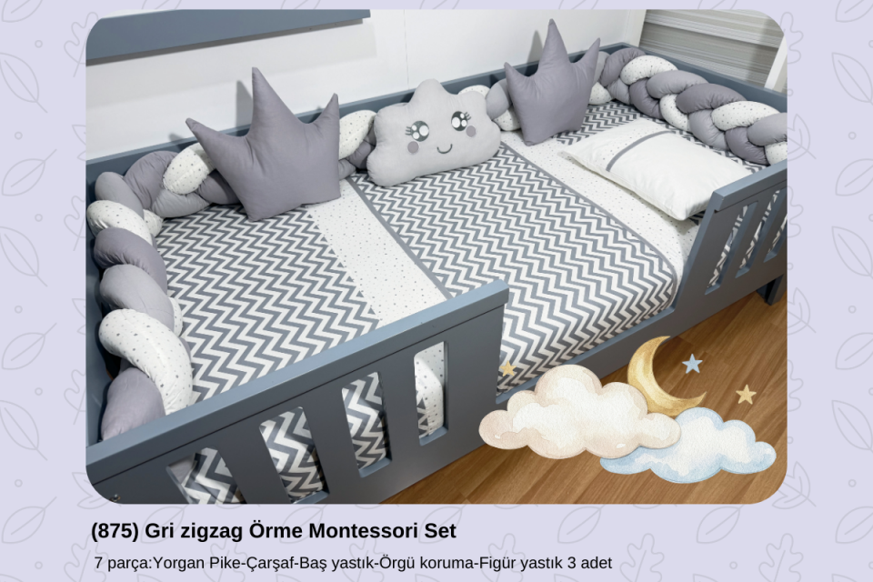 875 Gri zigzag Örme Montessori Set