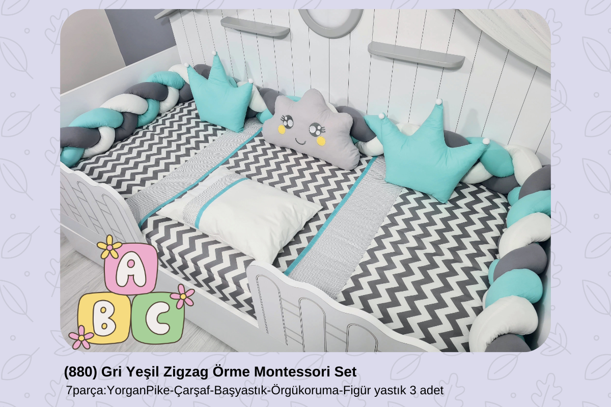 880 Gri Yeşil Zigzag Örme Montessori Set